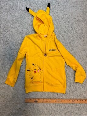 Pokemon Yellow Pikachu Ear Hoodie Zip Front - Kids girls medium